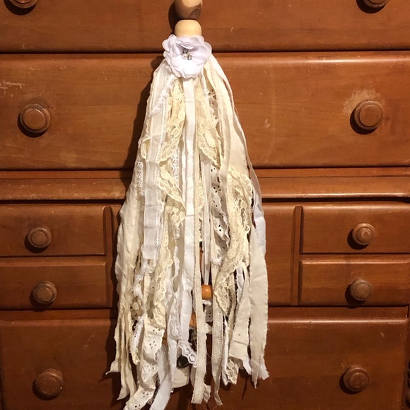 #7442 Giant Tassel Vintage Lace Muslin Calico Beaded Top Keys Beads - Picture 3 of 14